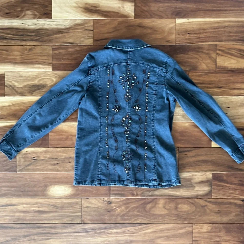 Susan Graver Stone Beaded Embellished Denim Jacket size Medium - Picture 3 of 7